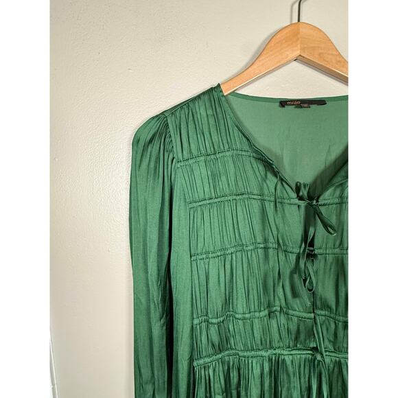 Maje Green Shirred Satin Holiday Mini Dress size 36/4 US $375 - Picture 6 of 12